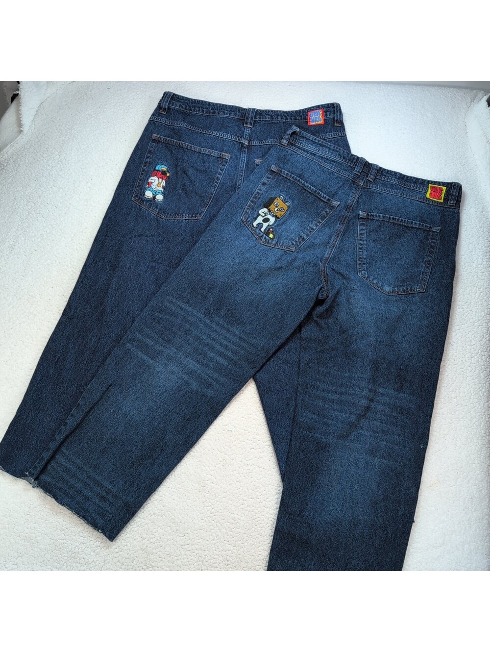 Empyre Baggy Skate Jeans Embroidered Character CUT Denim Men's 34 LOT OF 2